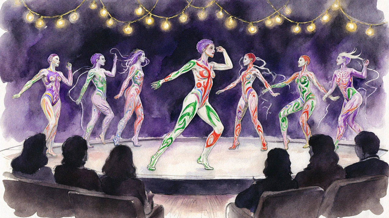 Spectacle de body‑painting au Comptoir Général, ambiance sensuelle.