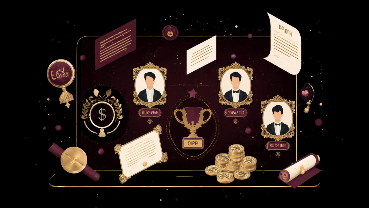 Interface élégante d&#039;un site de rencontre haut de gamme avec profils vérifiés et symboles de réussite.