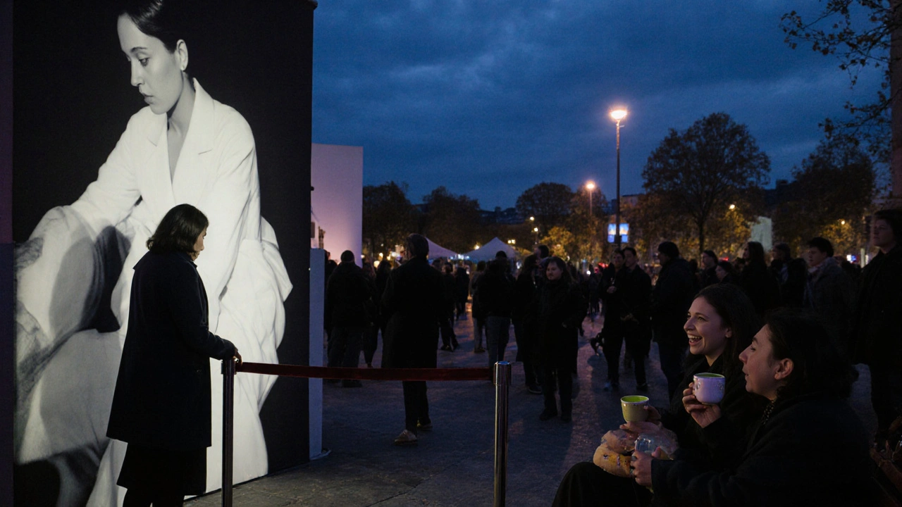 Un festival d’automne à La Villette, où des visiteurs contemplent des œuvres photographiques érotiques.