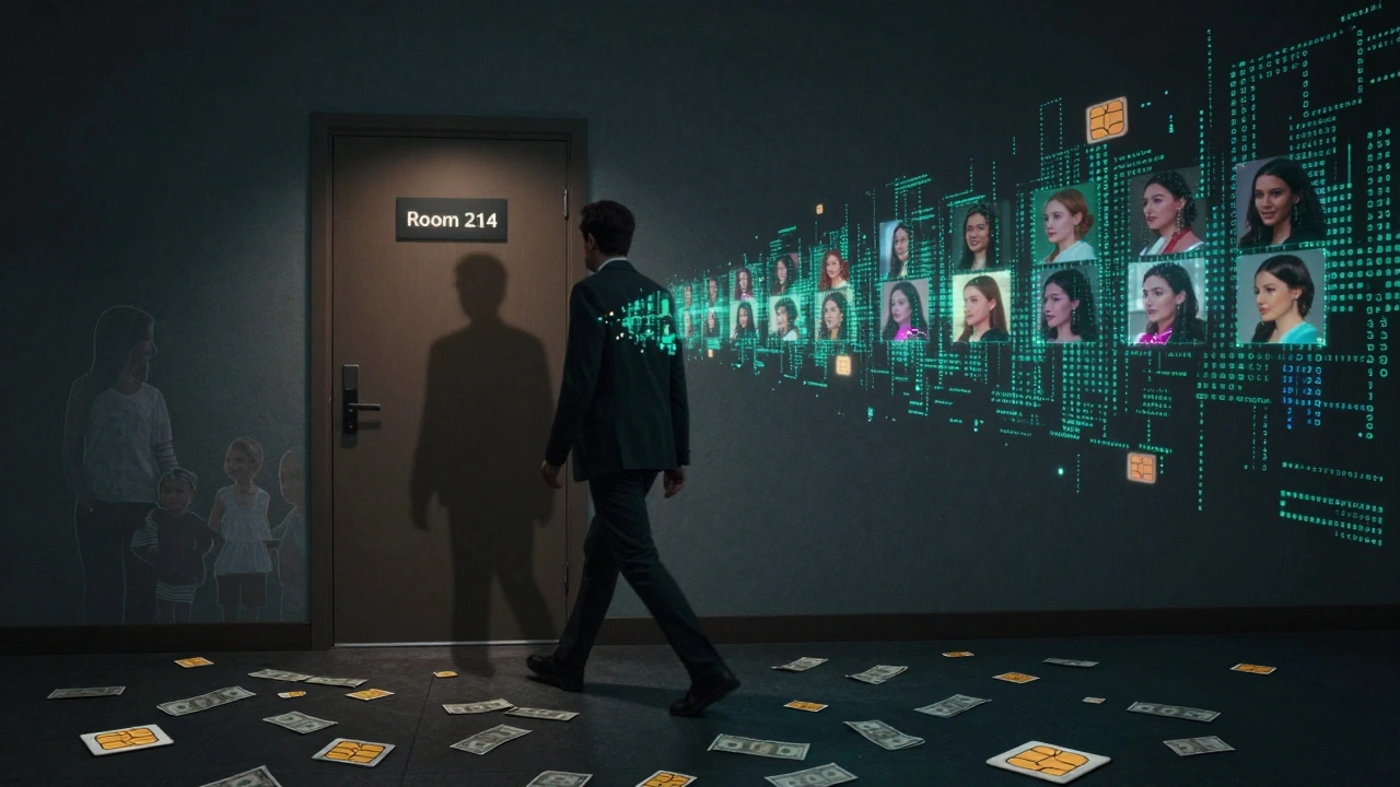 L'ombre d'un homme se transforme en pixels numériques, symbolisant l'infidélité comme fuite identitaire.