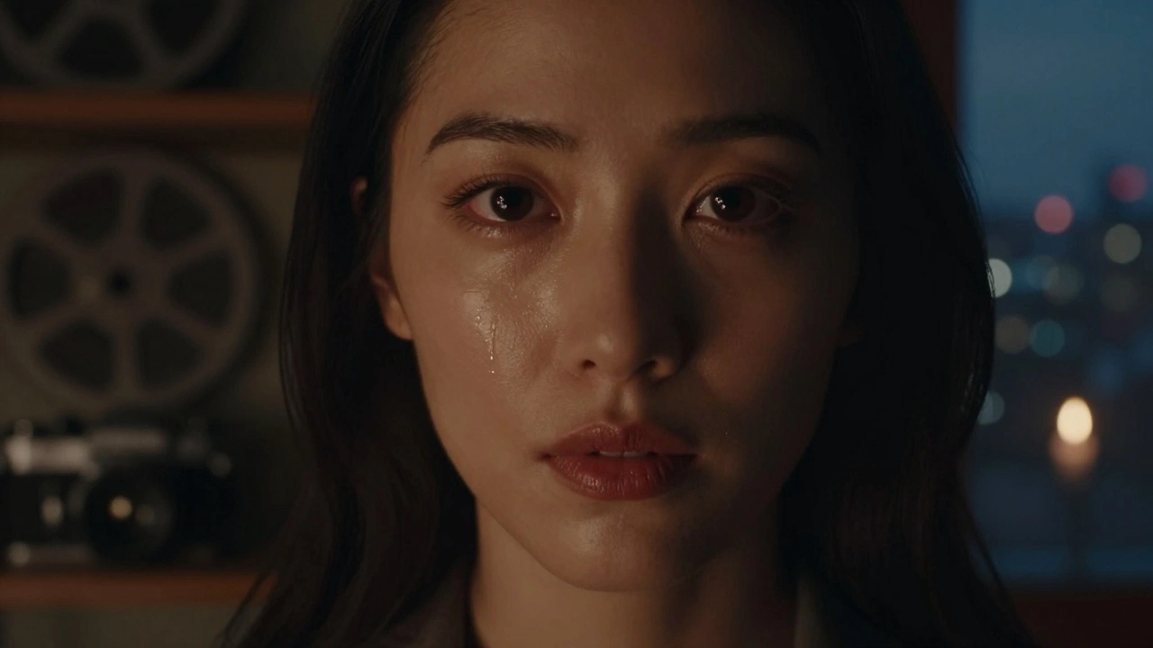 Plan rapproché sur les yeux d'une femme aux reflets de chandelle, regard calme et profond.