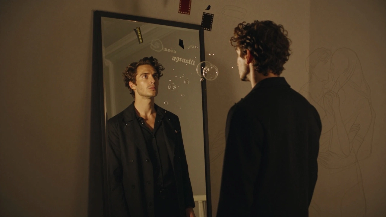 Un homme regardant son reflet dans un miroir, qui montre une version plus confiante de lui-même.