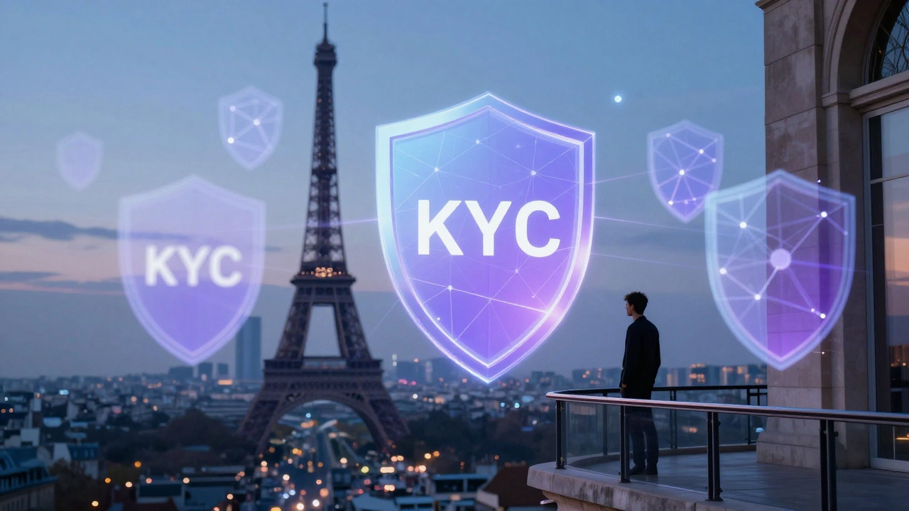 Serrure numérique sur fond de skyline parisien crépusculaire