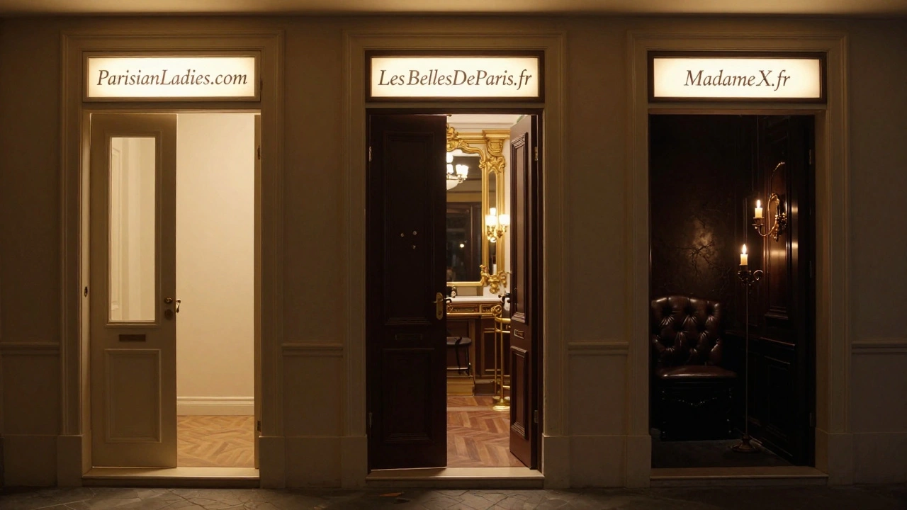 Trois portes lumineuses avec les noms de sites spécialisés, chacune révélant un univers différent à Paris.